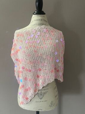 100% cotton handmade crochet paillette poncho